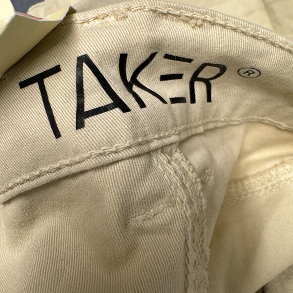 Taker Stacked Jeans Mens 30 (31x34 ACTUAL) Cream Flare Fit Distressed Denim NEW - Picture 9 of 12